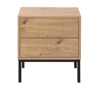 Calicosy - Table De Chevet 2 Tiroirs - Décor Bois Artisan - Panneaux De Particules FSC - 4 Pieds Métal Noir - Ouverture Tiroirs Pression - pour Chambre - Style Industriel - L 45 x P 40 x H 50 cm