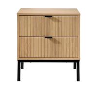 Calicosy- Table De Chevet 2 Tiroirs - Décor Bois Chêne - Façade Rainurée - Panneaux De Particules - Finitions Métal Noir - Style Industriel - pour Chambre - L 45 x P 29 x H 51 cm