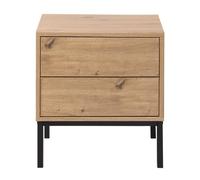 Calicosy - Table De Chevet 2 Tiroirs - Décor Bois Artisan - Panneaux De Particules FSC - 4 Pieds Métal Noir - Ouverture Tiroirs Pression - pour Chambre - Style Industriel - L 45 x P 40 x H 50 cm
