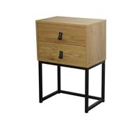 Calicosy - Table De Chevet 2 Tiroirs - Décor Chêne - Panneaux De Particules - Pieds Métal - Pratique, Stable Et Résistant - pour Chambre - Style Industriel - L 45 x P 29 x H 65,5 cm