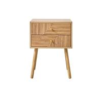 Calicosy - Table de Chevet 2 Tiroirs - Façades Effet Lames en L - Boutons Dorés et Pieds Bois Décor Chêne - Collection Eden - Chambre - L 45 x P 39 x H 60 cm