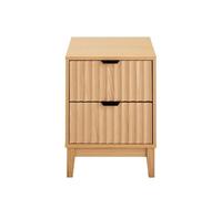 CALICOSY - Table de chevet avec 2 tiroirs aux façades effet vague H52 cm - BOLOGNE - Bois clair