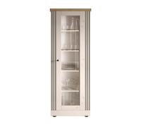 CALICOSY - Vitrine 1 porte décor chêne cadiz et blanc meringué H192 cm - COUNTRY - Blanc
