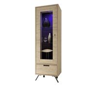 CALICOSY - Vitrine 1 porte en verre avec 1 tiroir sans éclairage H177 cm - Palma - Bois clair