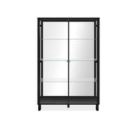 CALICOSY - Vitrine 2 portes vitrées et 6 étagères en verre noir et miroir L100cm - ALBI - Noir