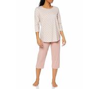 CALIDA Lovely Nights Pyjama 3/4 Femme, 100% Coton Bio, avec Ceinture élastique recouverte de Tissu