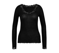 Calida Bodywear Top manches longues Richesse Lace – Laine vierge & soie, fines côtes, Noir