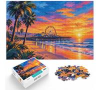 California Beach Pier Sunset Abstract Minimal Puzzle, 1000 pièces | Pour un loisir d'hiver sans écran : ce puzzle adulte 1000 pièces convient aux journées calmes autour du Nouvel An.