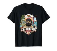 California Bear with Famous Landmarks Illustration Graphic T-Shirt Graphique avec Valeur
