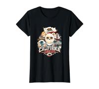 California Bear with Famous Landmarks Illustration Graphic T-Shirt Graphique avec Valeur