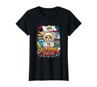 California Bear with Famous Landmarks Illustration Graphic T-Shirt Graphique avec Valeur