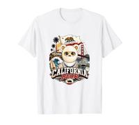 California Bear with Famous Landmarks Illustration Graphic T-Shirt Graphique avec Valeur