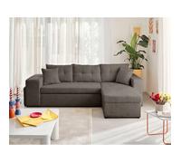 Canapé d'angle BestMobilier California - canapé d'angle réversible 4 places - convertible avec coffre, étagère et poufs - en velours texturé - Gris