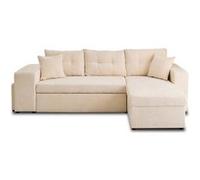 Canapé d'angle BestMobilier California - canapé d'angle réversible 4 places - convertible avec coffre, étagère et poufs - en velours texturé - Beige