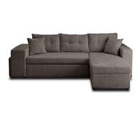 Canapé d'angle BestMobilier California - canapé d'angle réversible 4 places - convertible avec coffre, étagère et poufs - en velours texturé - Gris