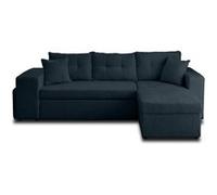 California - canapé d'angle réversible 4 places - convertible avec coffre, étagère et poufs - en velours texturé - Bleu