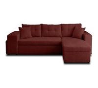 California - canapé d'angle réversible 4 places - convertible avec coffre, étagère et poufs - en velours texturé - Prune