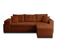 Canapé d'angle BestMobilier California - canapé d'angle réversible 4 places - convertible avec coffre, étagère et poufs - en velours texturé - Terracotta