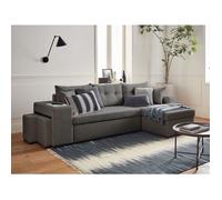 California - canapé d'angle réversible convertible - avec coffre, tablette et poufs - en velours côtelé - 4 places - Gris foncé