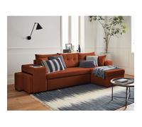 California - canapé d'angle réversible convertible - avec coffre, tablette et poufs - en velours côtelé - 4 places - Rouille