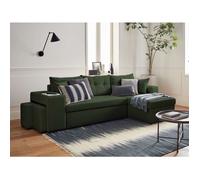 California - canapé d'angle réversible convertible - avec coffre, tablette et poufs - en velours côtelé - 4 places - Vert