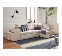 California - canapé d'angle réversible convertible - avec coffre, tablette et poufs - en velours côtelé - 4 places - Beige