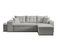 California - canapé d'angle réversible convertible - avec coffre, tablette et poufs - en velours côtelé - 4 places - Gris clair