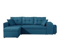 California - Canapé d'angle réversible et convertible avec coffre de rangement - 4 places - en tissu - Bleu canard Bleu canard G