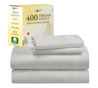 California Design Den Parure de draps extra longs pour lit simple Draps et taies d'oreiller 100 % satin de coton 400 fils au pouce carr , poche