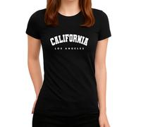 California Los Angeles - Style rétro College Motif Côte Ouest - Design USA pour les fans de Californie et de style de vie américain T-shirt pour femme, Noir , L