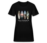 California Surf Paradise - Planche de surf collage photo avec palmiers, plage et coucher de soleil - Côte Ouest Californie Beach Lifestyle T-shirt pour femme, Noir , S
