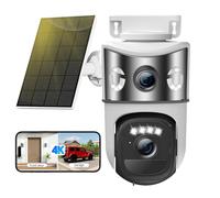Calike 8MP Caméra de Surveillance WiFi Extérieure sans Fil,Double Objectif Camera Extérieur Solaire avec Panneau,355° PTZ,Vision Nocturne,Audio Bidirectionnel,Suivi Automatique,PIR Détection Humaine