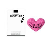 Calin de Poche Coeur, 7,5x5,5cm Mignon Câlin Poche Fait Main avec Carte de Voeux Petits Coeurs Tricotés au Crochet Positif Décoration Cadeau Encourageant pour Amis Famille (Rose)