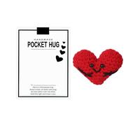 Calin de Poche Coeur, 7,5x5,5cm Mignon Câlin Poche Fait Main avec Carte de Voeux Petits Coeurs Tricotés au Crochet Positif Décoration Cadeau Encourageant pour Amis Famille (Rouge)