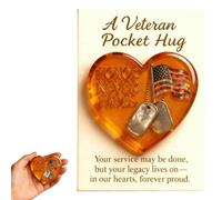 Câlin de poche pour vétéran - L'honneur ne s'estompe jamais, cadeau de Noël et de fête des anciens combattants, jeton militaire en forme de cœur avec drapeau américain et étiquettes pour chien, cadeau