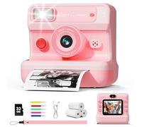 CalineGam Appareil Photo Instantané Enfant, Écran 2,4" 48MP 1080P HD | Avec Double Objectif, Carte 32Go & 3 Rouleaux de Papier, Impression Sans Encre, Cadeau Filles & Garçons 3-12 Ans, Rose