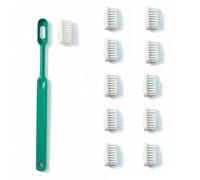 Caliquo - Pack Brosse à Dents Rechargeable : 1 Manche Bioplastique + 11 Recharges | Zéro Déchet, Têtes Interchangeables | Écologique | Fabriqué en France (VERT, MEDIUM)