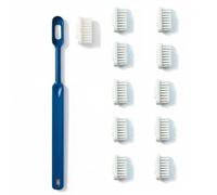 Caliquo - Pack Brosse à Dents Rechargeable : 1 Manche Bioplastique + 11 Recharges | Zéro Déchet, Têtes Interchangeables | Écologique | Fabriqué en France (MARINE, SOUPLE)