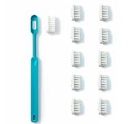 Caliquo - Pack Brosse à Dents Rechargeable : 1 Manche Bioplastique + 11 Recharges | Zéro Déchet, Têtes Interchangeables | Écologique | Fabriqué en France (TURQUOISE, MEDIUM)