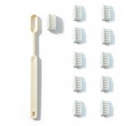 Caliquo - Pack Brosse à Dents Rechargeable : 1 Manche Bioplastique + 11 Recharges | Zéro Déchet, Têtes Interchangeables | Écologique | Fabriqué en France (BLANC, MEDIUM)