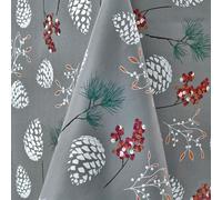 CALITEX Nappe en Tissu Anti-Tache Festive Oceanpin Gris - Motif Pomme de Pain et branchage Parfaite pour noël l