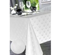 CALITEX Nappe résistantes aux Taches damassé Scale Blanc - Motif Eventails