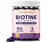 CALIU GUMMY| Gummies Pousse Cheveux Biotine 6000 mcg | Cheveux Peau Ongles | 90 Gummies avec Collagène Acide Folique & Vitamines A-B-C-E | Complément Alimentaire Cheveux Femme | Sans Sucre | Goût Mûre