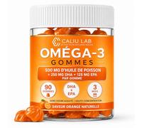 CALIU GUMMY | Oméga 3 Gummies 500 mg Huile de Poisson | 250 mg DHA + 125 mg EPA | 90 Gommes 3 Mois | Oméga 3 DHA EPA Haute Concentration | Cœur, Cerveau & Vision | Saveur Orange | Sans Sucre