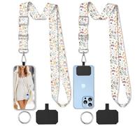 Calkkrer 2 pièces de Lanyard pour téléphone avec Motif Floral, bandoulière réglable, Universel, avec 2 Coussinets + 2 mousquetons, pour Coque de téléphone et Port Autour du Cou