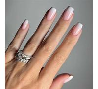 Calkkrer 24 pièces Ongles à Presser Faux Ongles Courts Rose, Faux Ongles à Coller avec dégradé Blanc, carrés Brillants, Faux Ongles à Coller