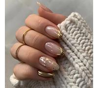 Calkkrer 24 pièces or français dentelle Design faux ongles impression feuille d'or motif faux ongles brillant acrylique ongles couverture complète méthode de colle