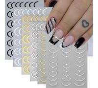 Calkkrer 6 Feuilles de Dentelle Française pour l'Art des Ongles - Autocollant 3D Or-Argent Lignes pour Vernis à Ongles - Designs pour Conseils