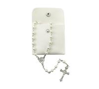 Calkkrer Chapelet catholique pour communion avec croix rétro, pochette cadeau en velours, élégante pour baptême, communion, mariage, communion, fête (nacre)