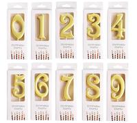 Calkkrer Lot de 10 bougies dorées en forme de chiffre pour gâteaux, décoration de gâteau, bougies magiques de 0 à 9 pour mariage, anniversaire de mariage, fête d'anniversaire